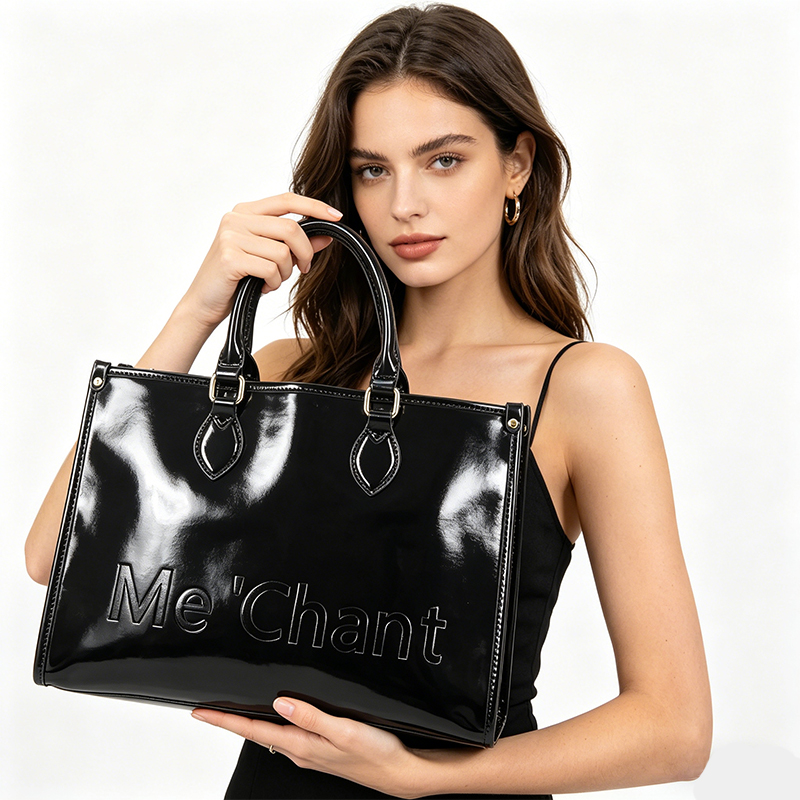 Women Black Glossy Patent PU L - огляд і ціна Top Handle Patent Bag