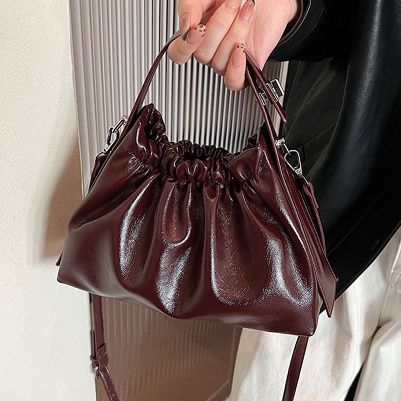 Women's Burgundy Ruched Cloud  - огляд і ціна Top Handle Patent Bag