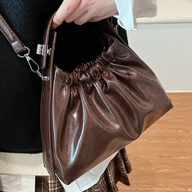 Women's Burgundy Ruched Cloud  - огляд і ціна Top Handle Patent Bag