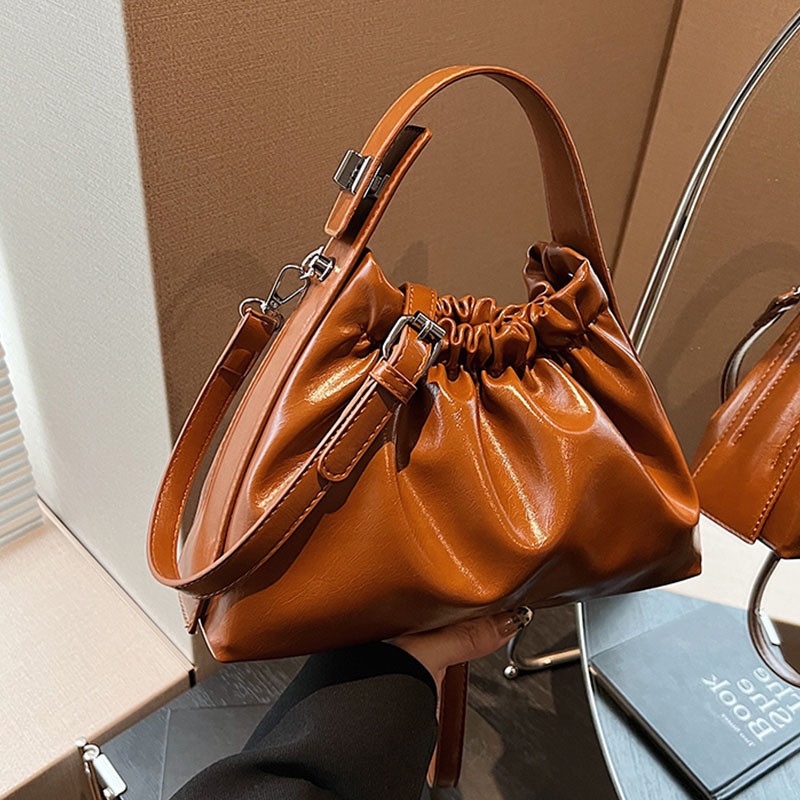 Women's Burgundy Ruched Cloud  - огляд і ціна Top Handle Patent Bag