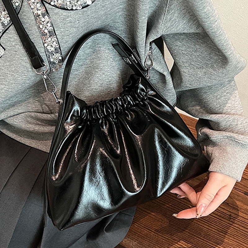 Women's Burgundy Ruched Cloud  - огляд і ціна Top Handle Patent Bag